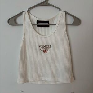 venem 1.0 venem club butterfly white thermal waffle knit crop tank top